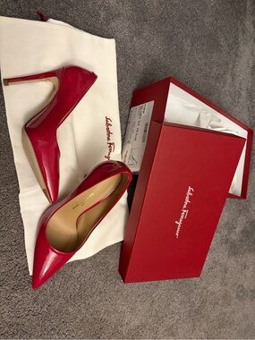 Salvatore Ferragamo Red Patent Pointed-Toe Stiletto Pumps